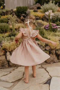 Spring Green Linen Ruffled Bodice Dress