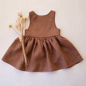 Cocoa Brown Linen Button Front Pinafore Dress