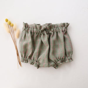 Mint & Pink Check Linen Frills Bloomers