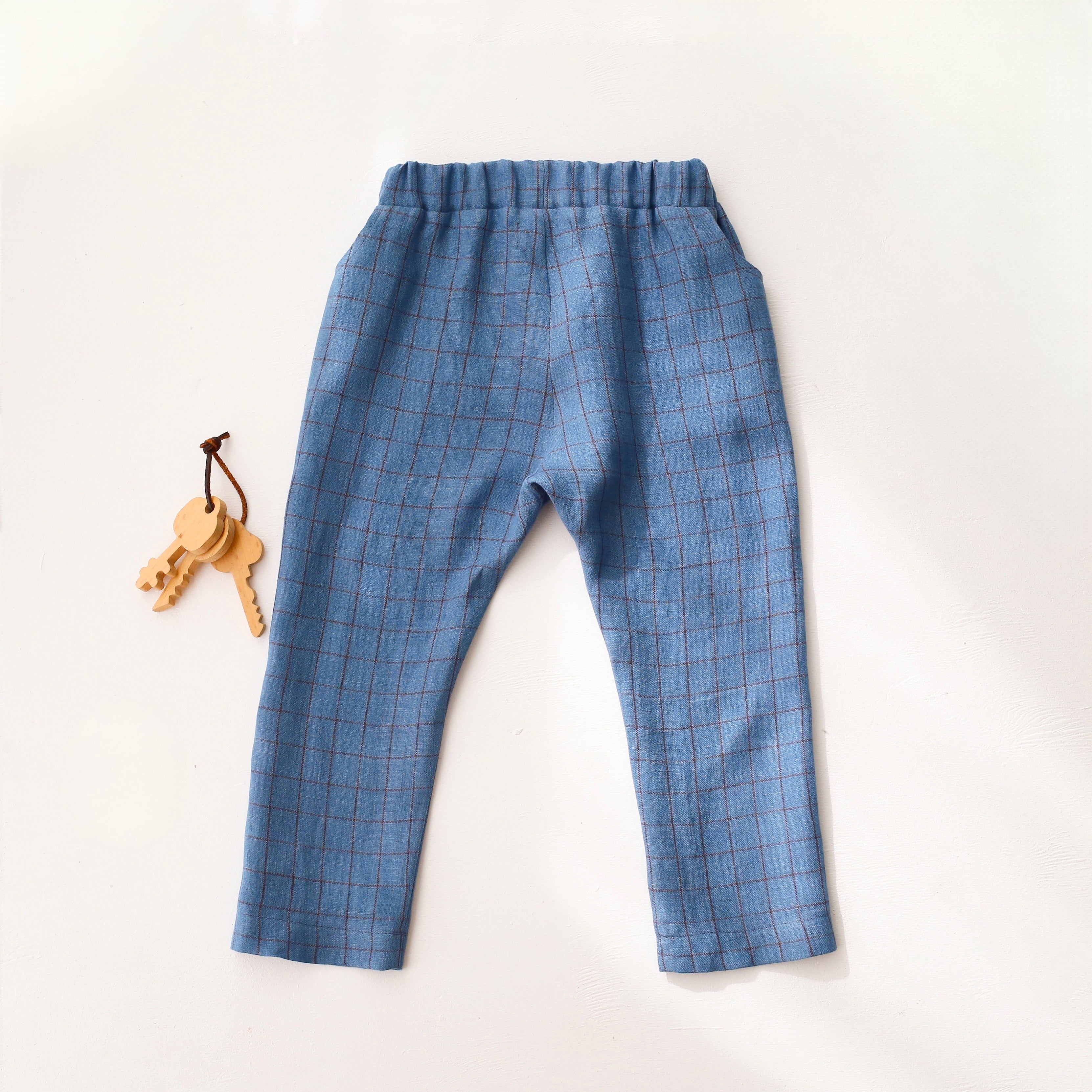 Woodland Sky Check Linen Slouch Style Pants