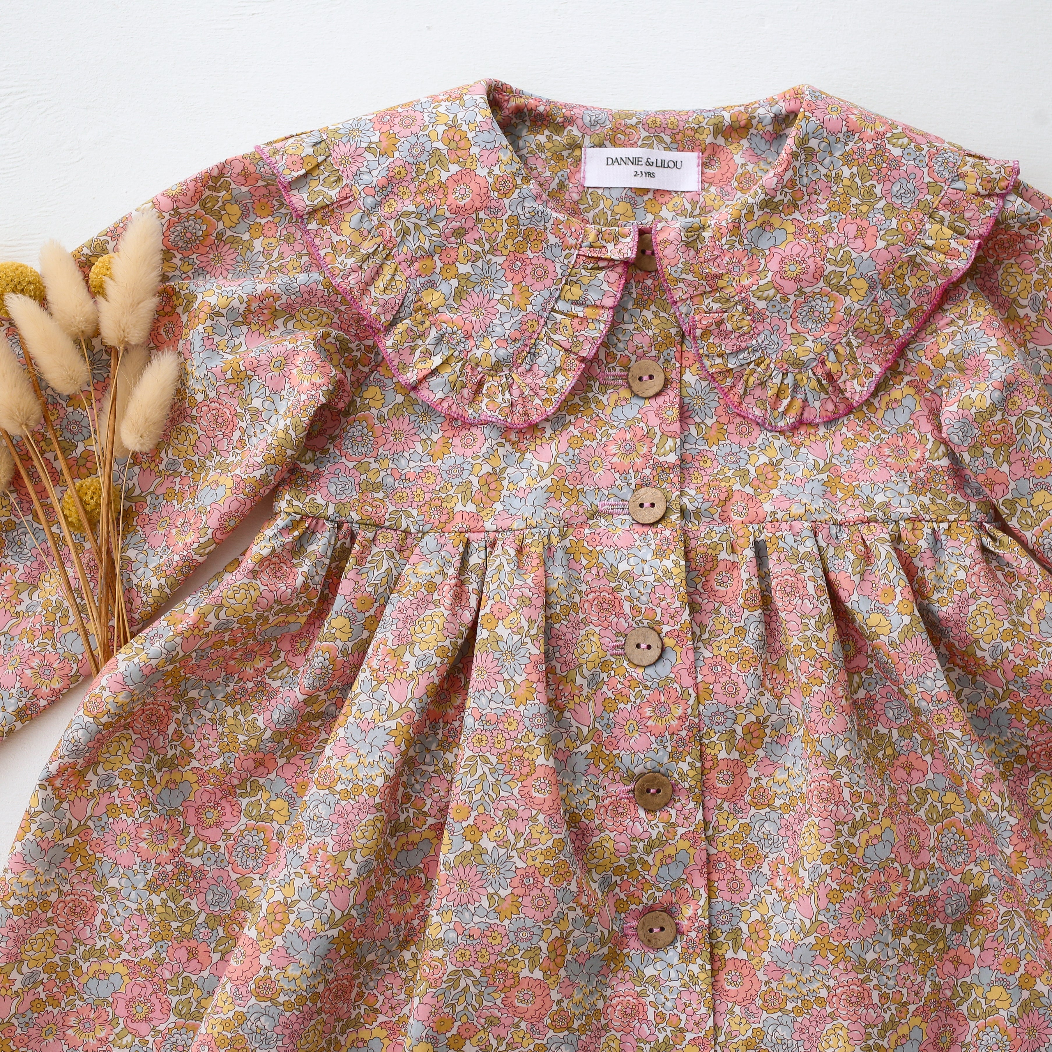 Long Sleeve Frilled Collar Button Front Dress in Nell Annie & May Liberty Print