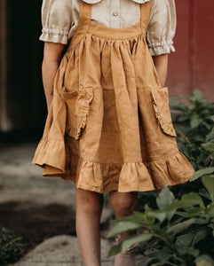 Olive Linen Straps Pinafore with Frills