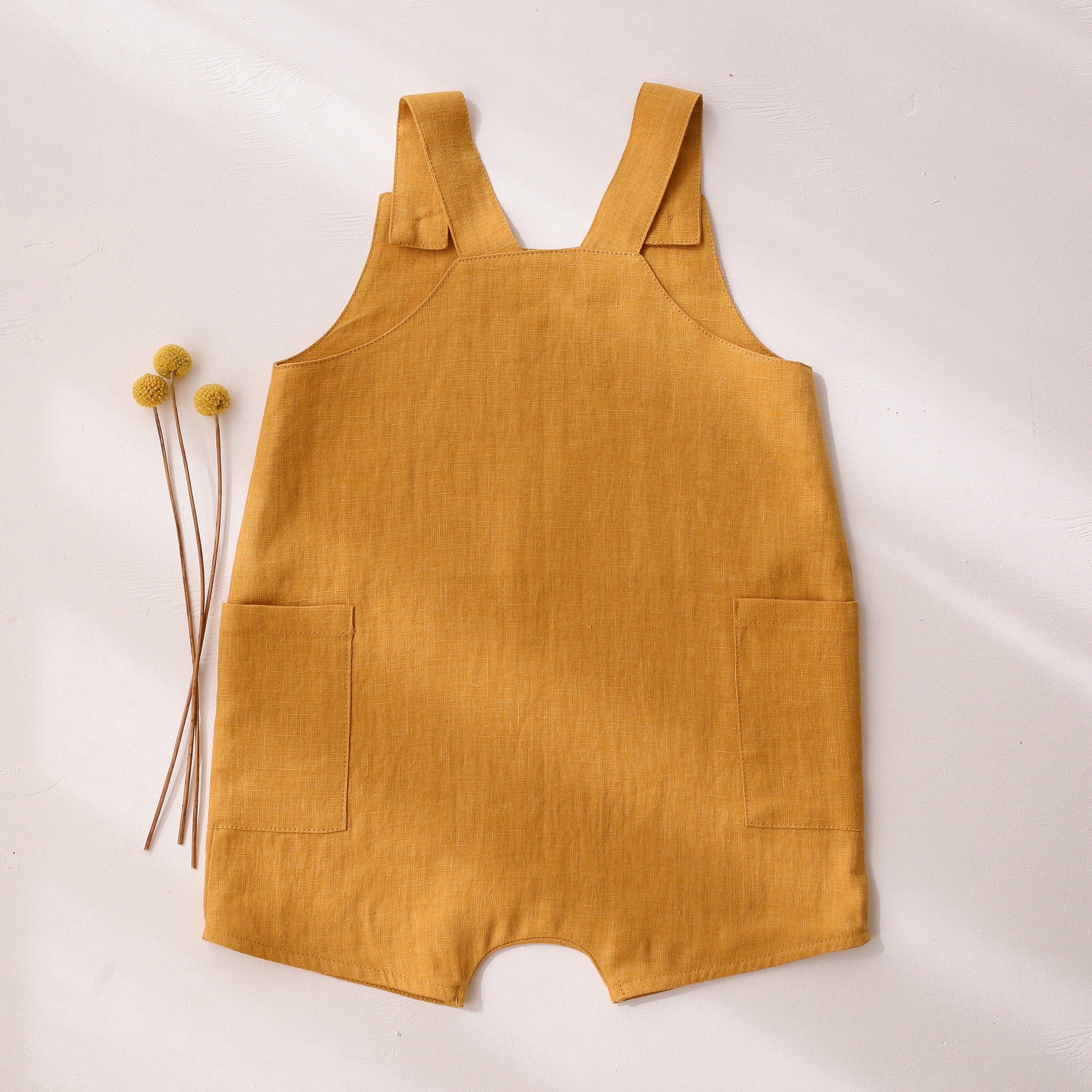 Amber Linen Button Front Jumpsuit with “Bee” Embroidery