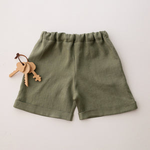 Olive Linen Cuffed Shorts