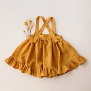 Amber Linen Straps Pinafore with Frills with “Acorn” Embroidery