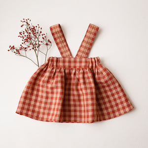 Butternut Check Check Linen Pintuck Straps Pinafore