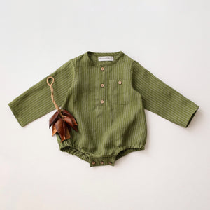 Grass Stripe Long Sleeve Bubble Onesie with Pocket