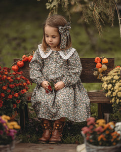 Long Sleeve Pointed Collar Dress with Lace in Babingdon Liberty Print