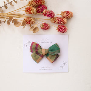 Everly Hair Bow in Mulberry Fern Check Linen
