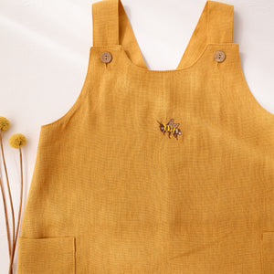 Amber Linen Button Front Jumpsuit with “Bee” Embroidery