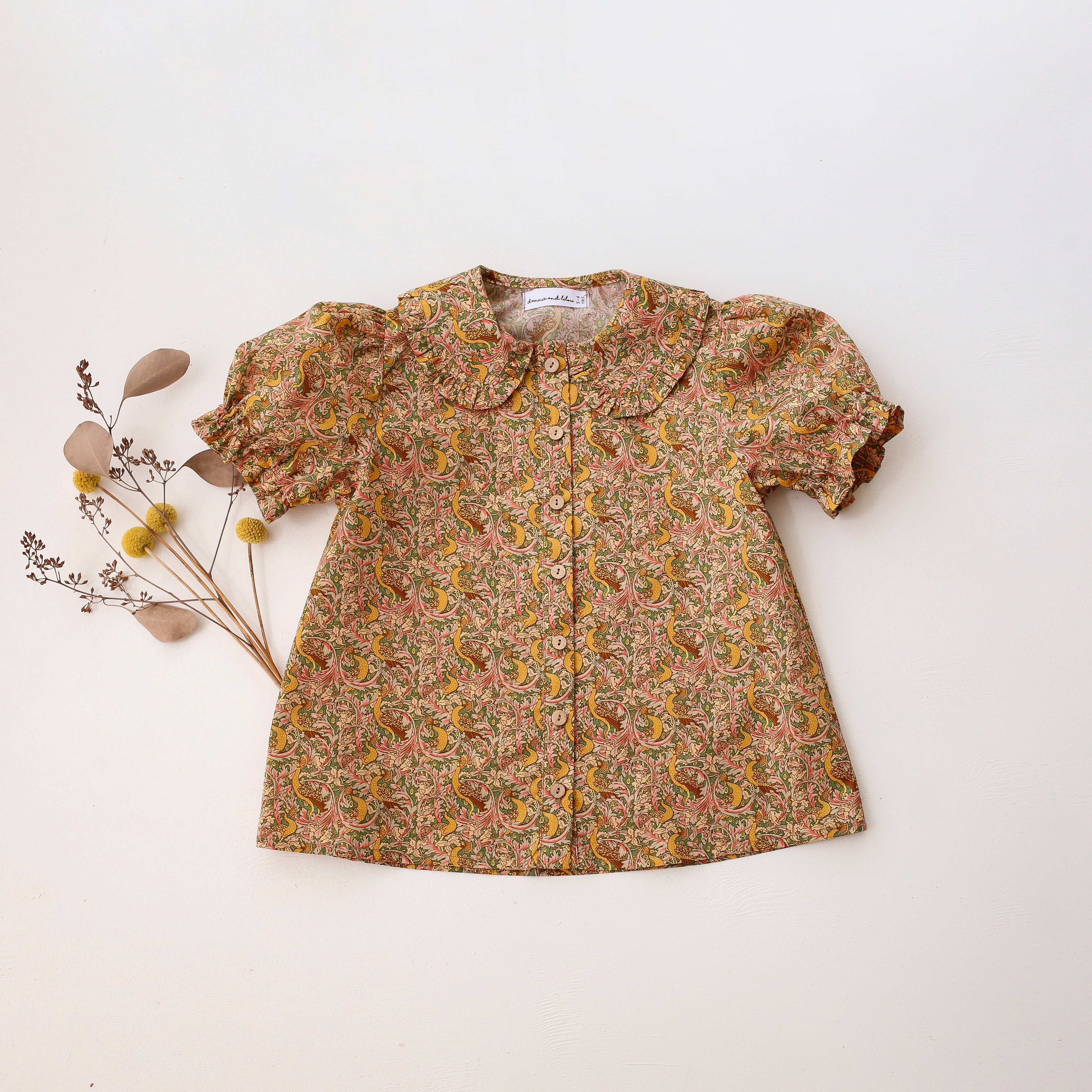 Short Sleeve Frilled Collar Button Front Blouse in Eden’s Awakening Liberty Print