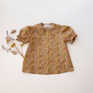 Short Sleeve Frilled Collar Button Front Blouse in Eden’s Awakening Liberty Print