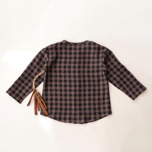 Taupe & Black Check Linen Long Sleeve Buttoned Shirt with Pocket