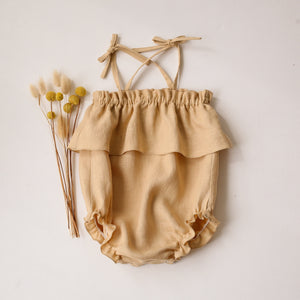 Melon Linen Summer Bubble Playsuit with Ties