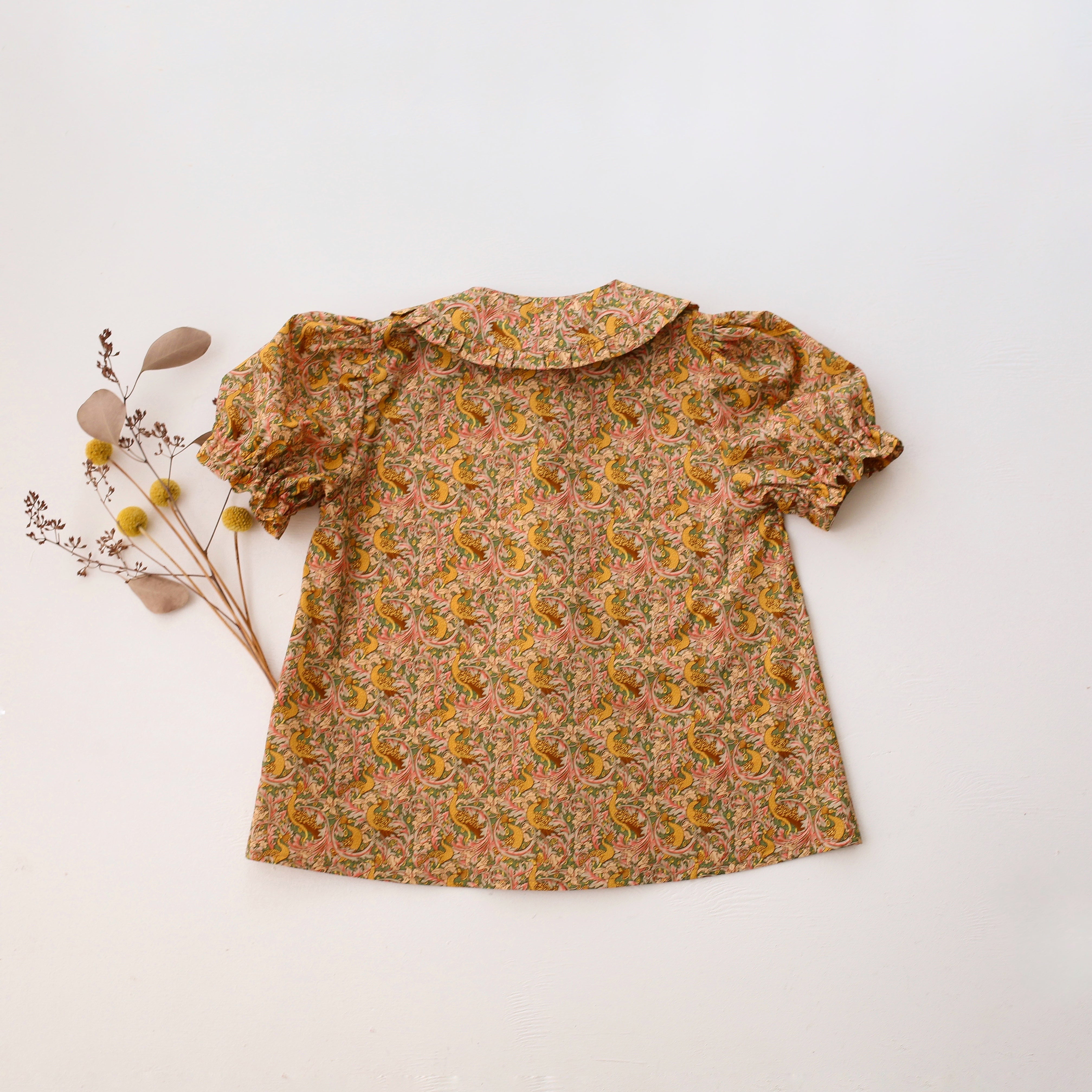 Short Sleeve Frilled Collar Button Front Blouse in Eden’s Awakening Liberty Print