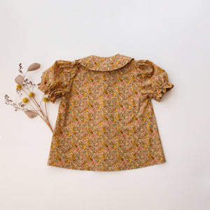 Short Sleeve Frilled Collar Button Front Blouse in Eden’s Awakening Liberty Print