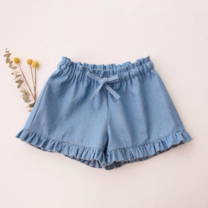 Light Denim Ruffle Shorts