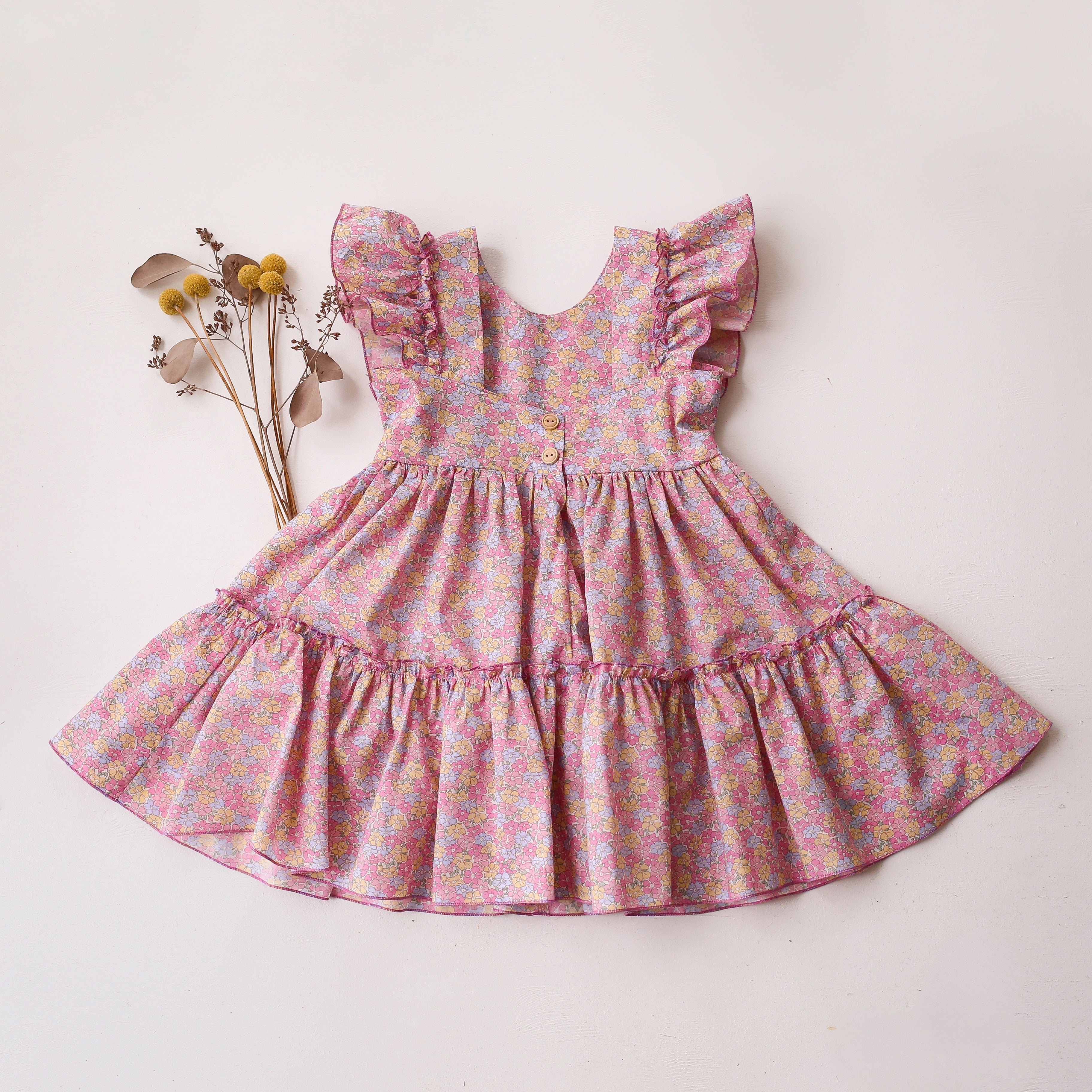Ruffled Front Tiered Dress in Sadie Rose Liberty Print