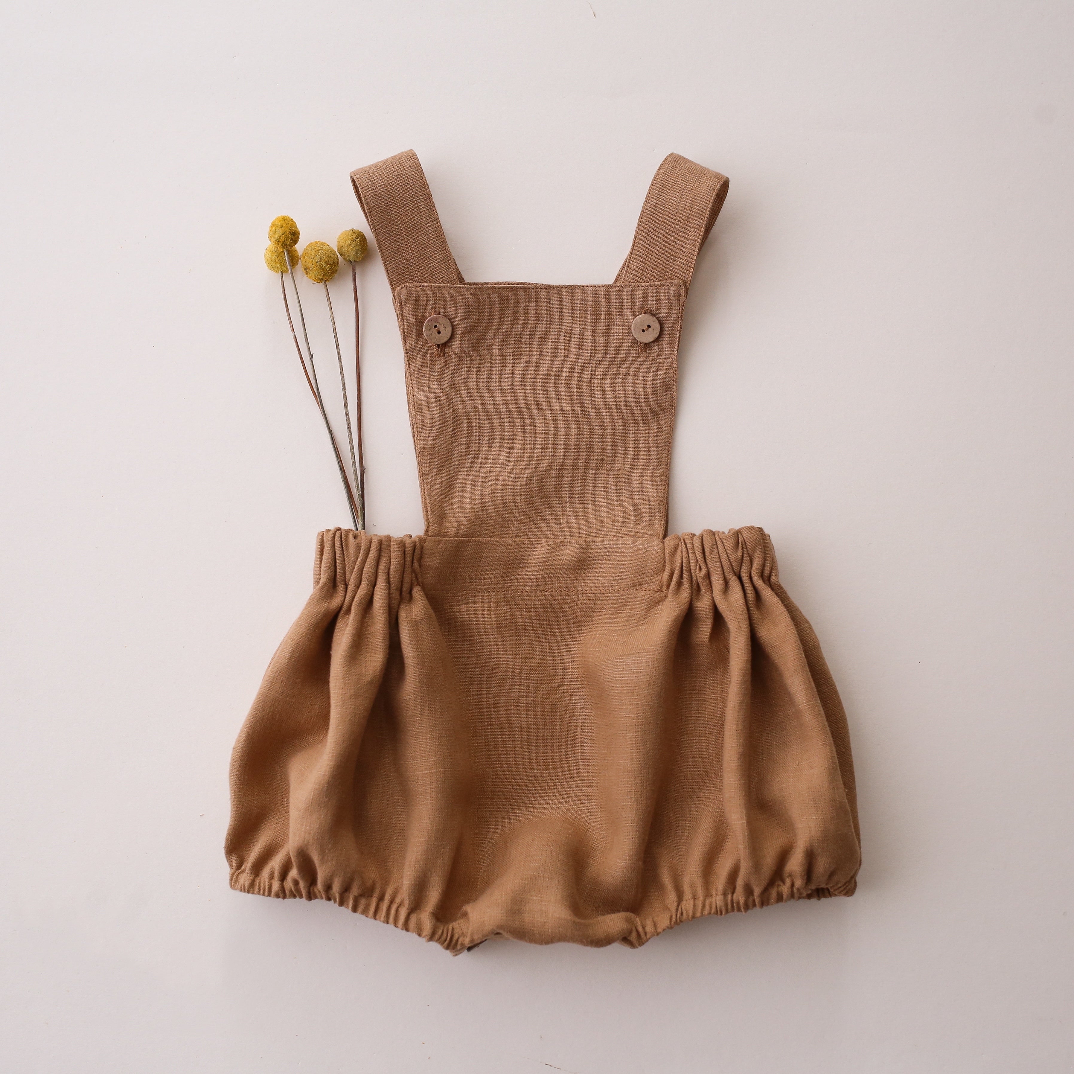 Latte Linen Pinafore Romper