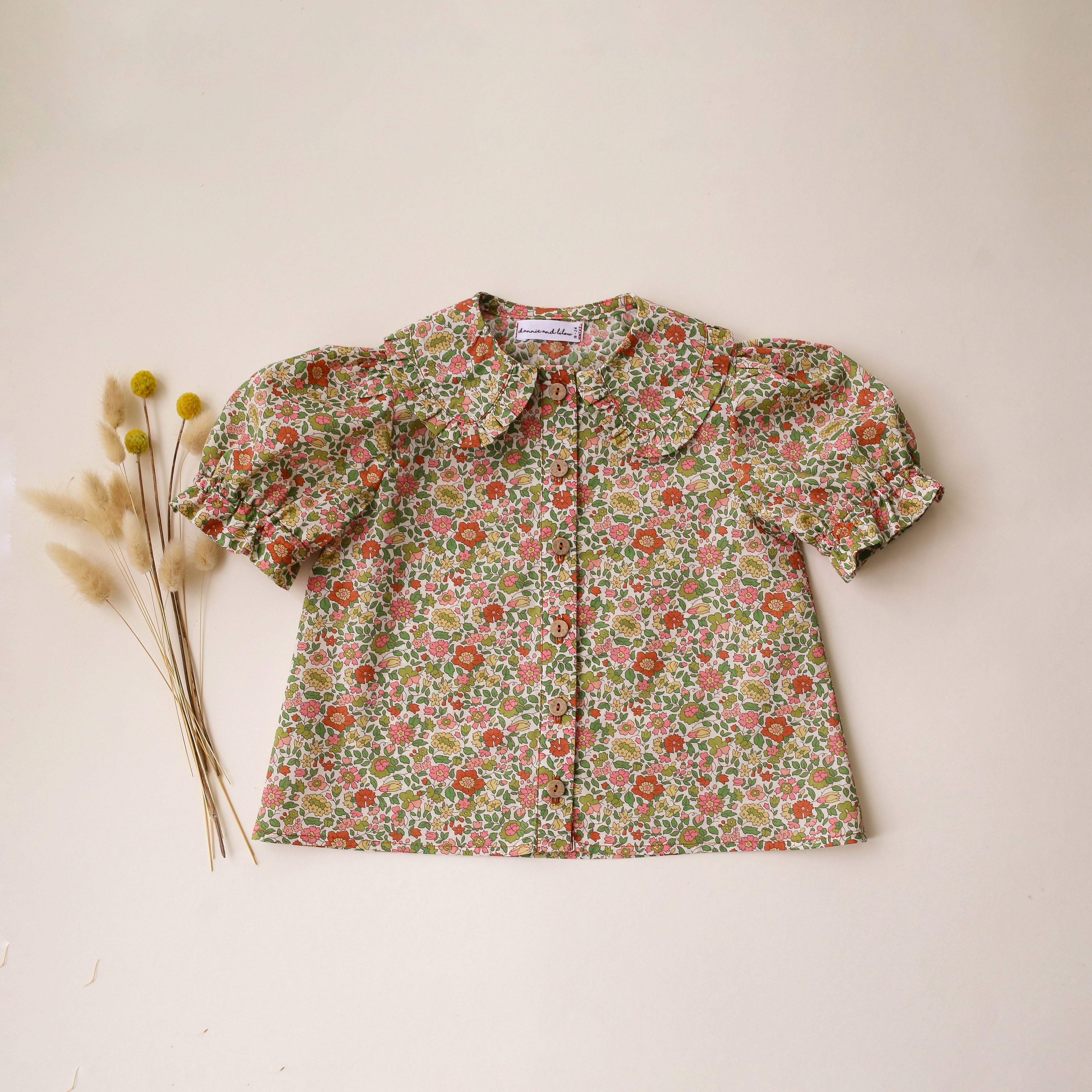 Short Sleeve Frilled Collar Button Front Blouse in Theresa Liberty Print