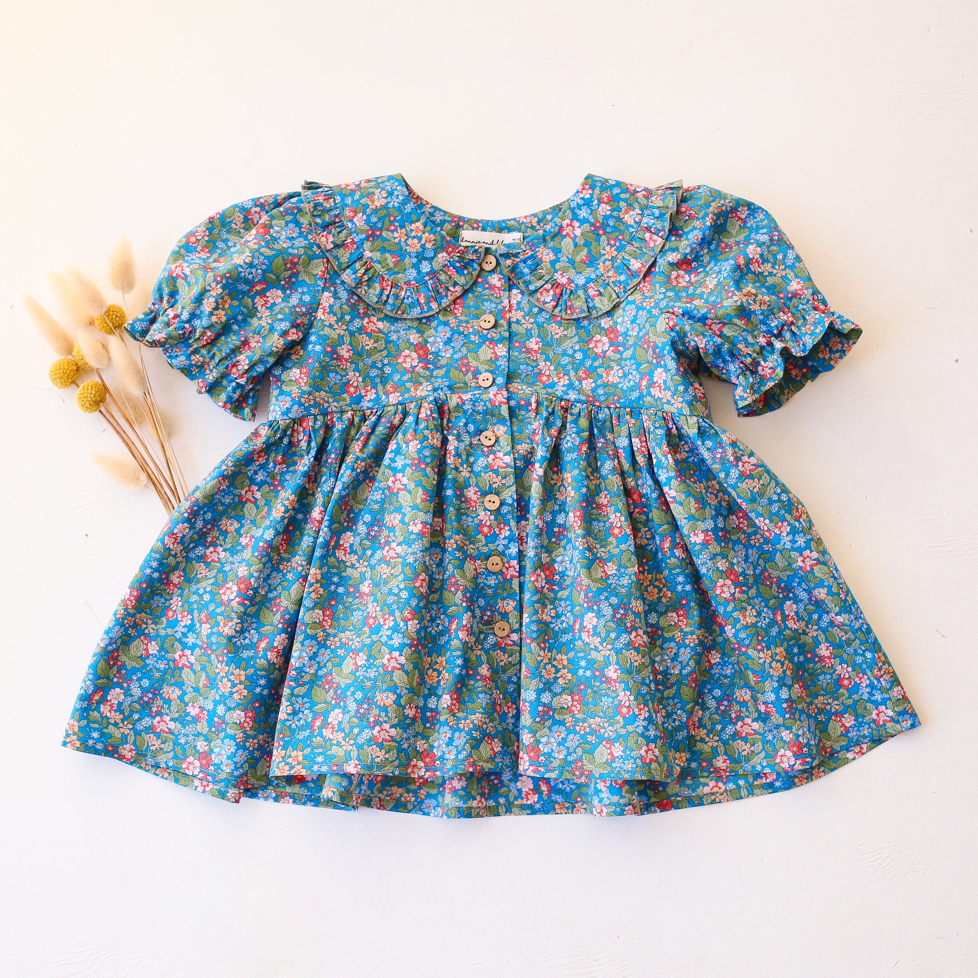 Short Sleeve Frilled Collar Blouse with Curved Bodice in Hedgerow Ramble Liberty Print