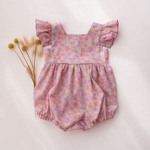 Flutter Sleeve Square Neckline Bubble Playsuit in Sadie Rose Liberty Print