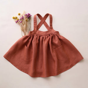 Terracotta Linen Straps Pinafore with Pockets