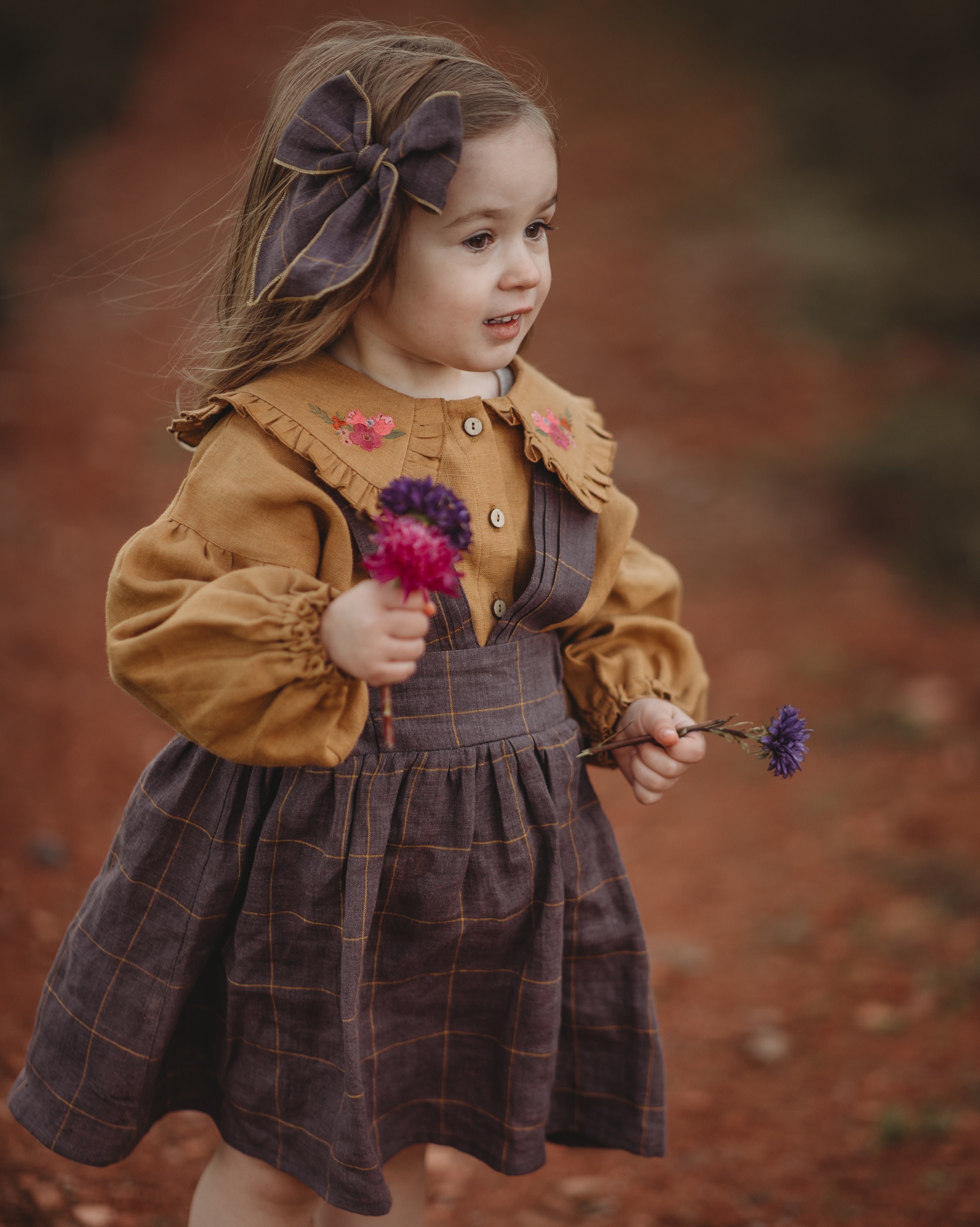 Butternut Check Check Linen Pintuck Straps Pinafore