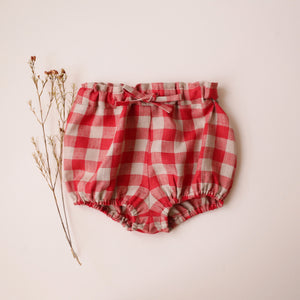 Cherry Check Linen Bubble Shorts