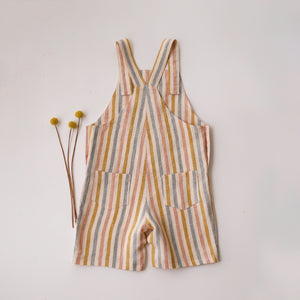 Rainbow Linen Buttoned Short Dungaree