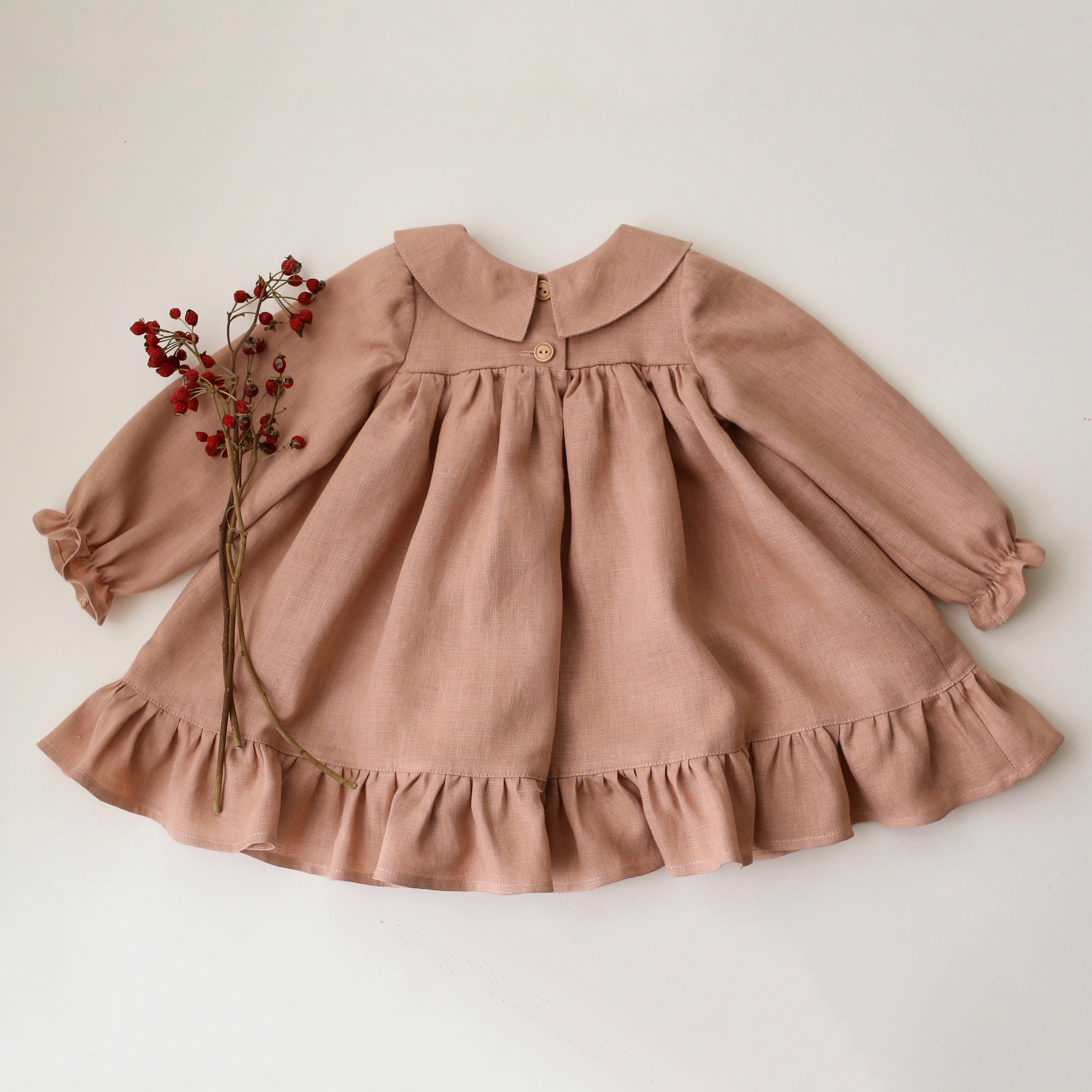 Clay Linen Long Sleeve Peter Pan Collar Babydoll Bodice Dress Dannie and Lilou Clay Linen Long Sleeve Peter Pan Collar Babydoll Bodice Dress Dannie and Lilou