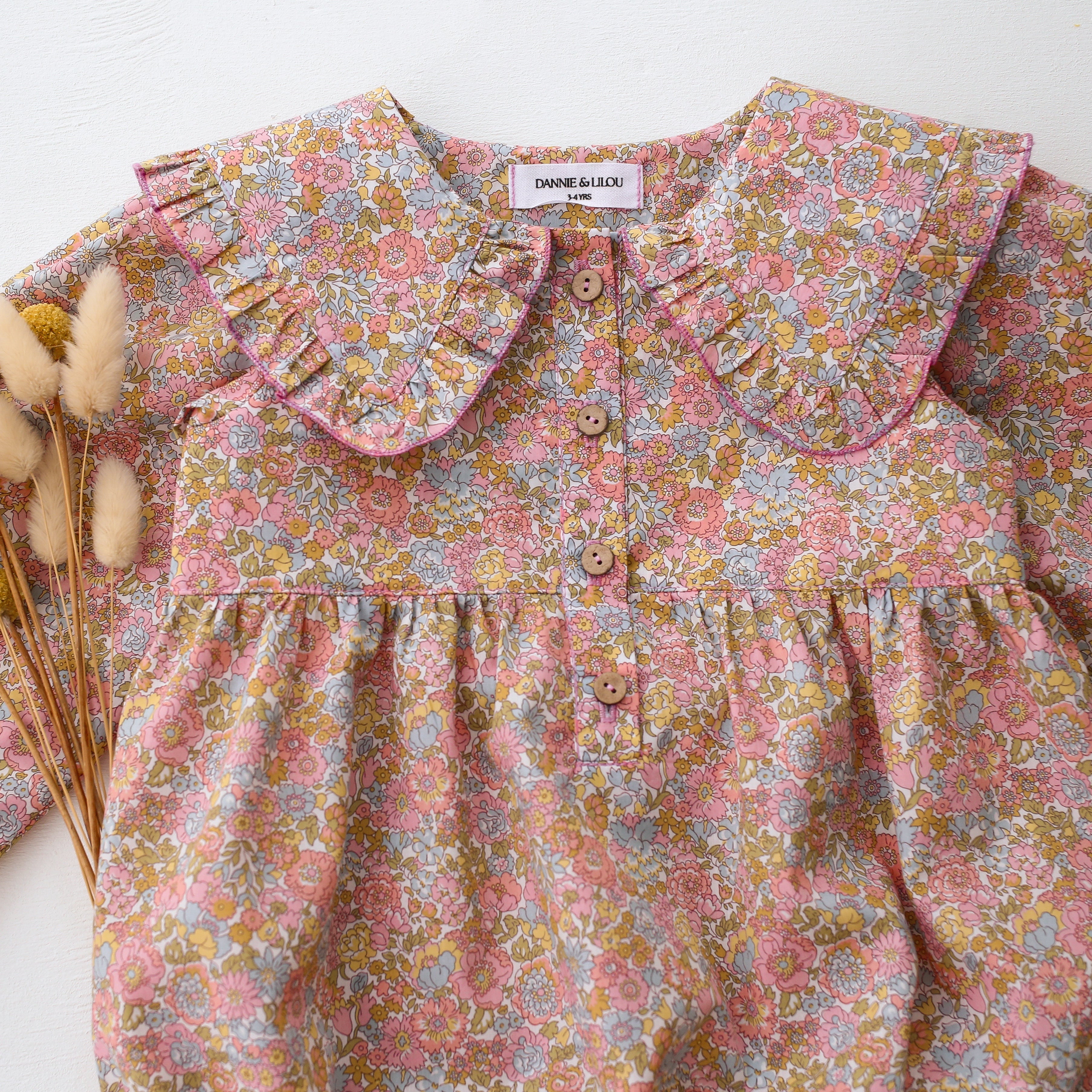 Long Sleeve Frilled Collar Button Front Bubble Playsuit in Nell Annie & May Liberty Print