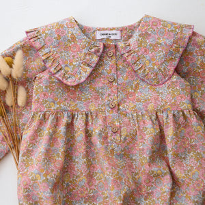 Long Sleeve Frilled Collar Button Front Bubble Playsuit in Nell Annie & May Liberty Print