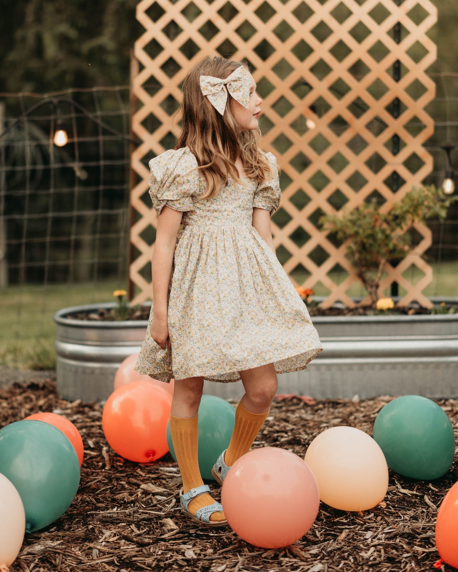 Tie Back Dress with Elastic Shoulders in Betsy Ann Liberty Print