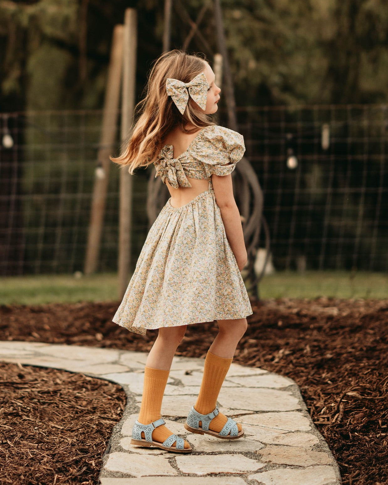 Tie Back Dress with Elastic Shoulders in Betsy Ann Liberty Print