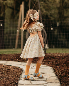Tie Back Dress with Elastic Shoulders in Betsy Ann Liberty Print