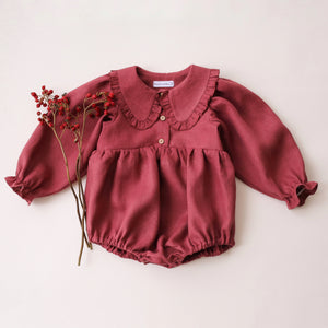 Rosewood Linen Long Sleeve Frilled Collar Bubble Playsuit