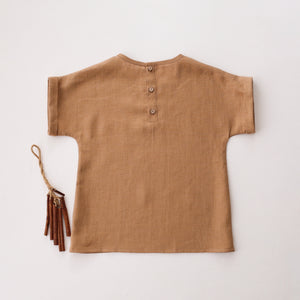 Latte Linen Short Sleeve Pocket Tee with “Pineapple” Embroidery