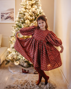 Festive Florals Cotton Puff Sleeve V-Bodice Dress