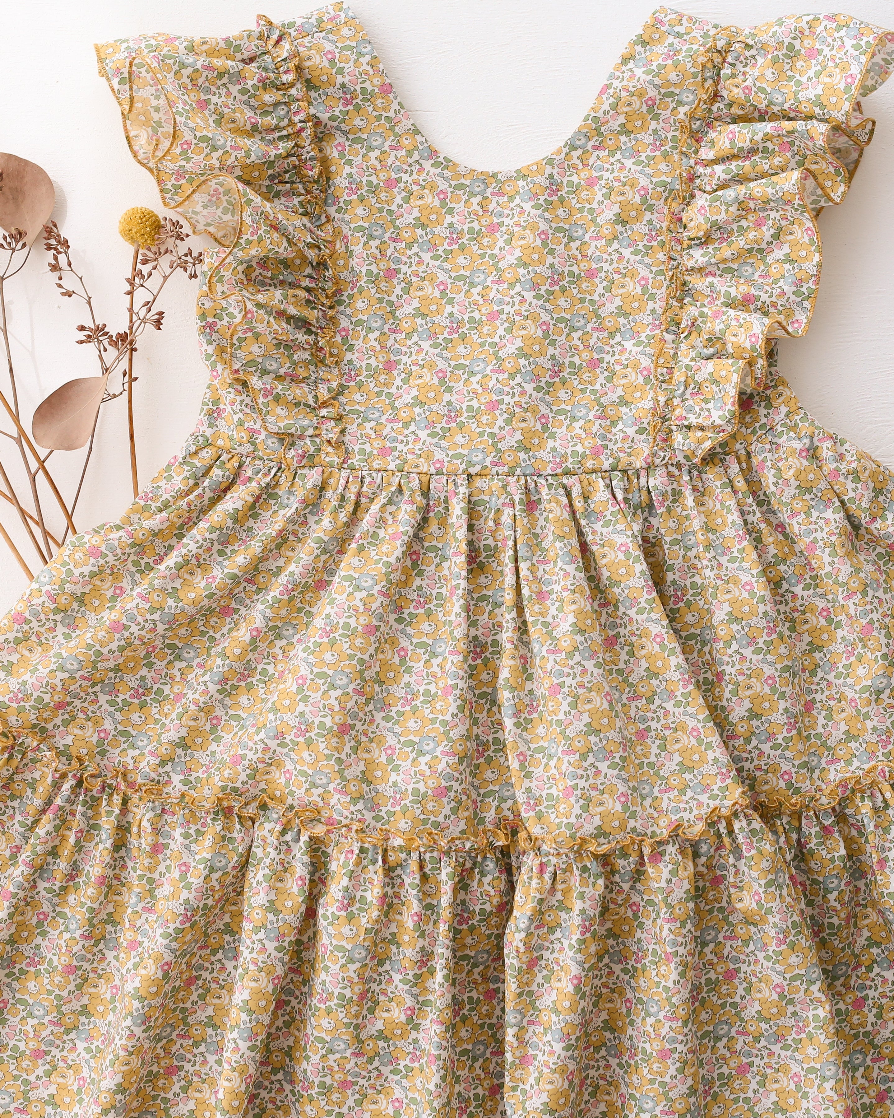 Ruffled Front Tiered Dress in Betsy Ann Liberty Print