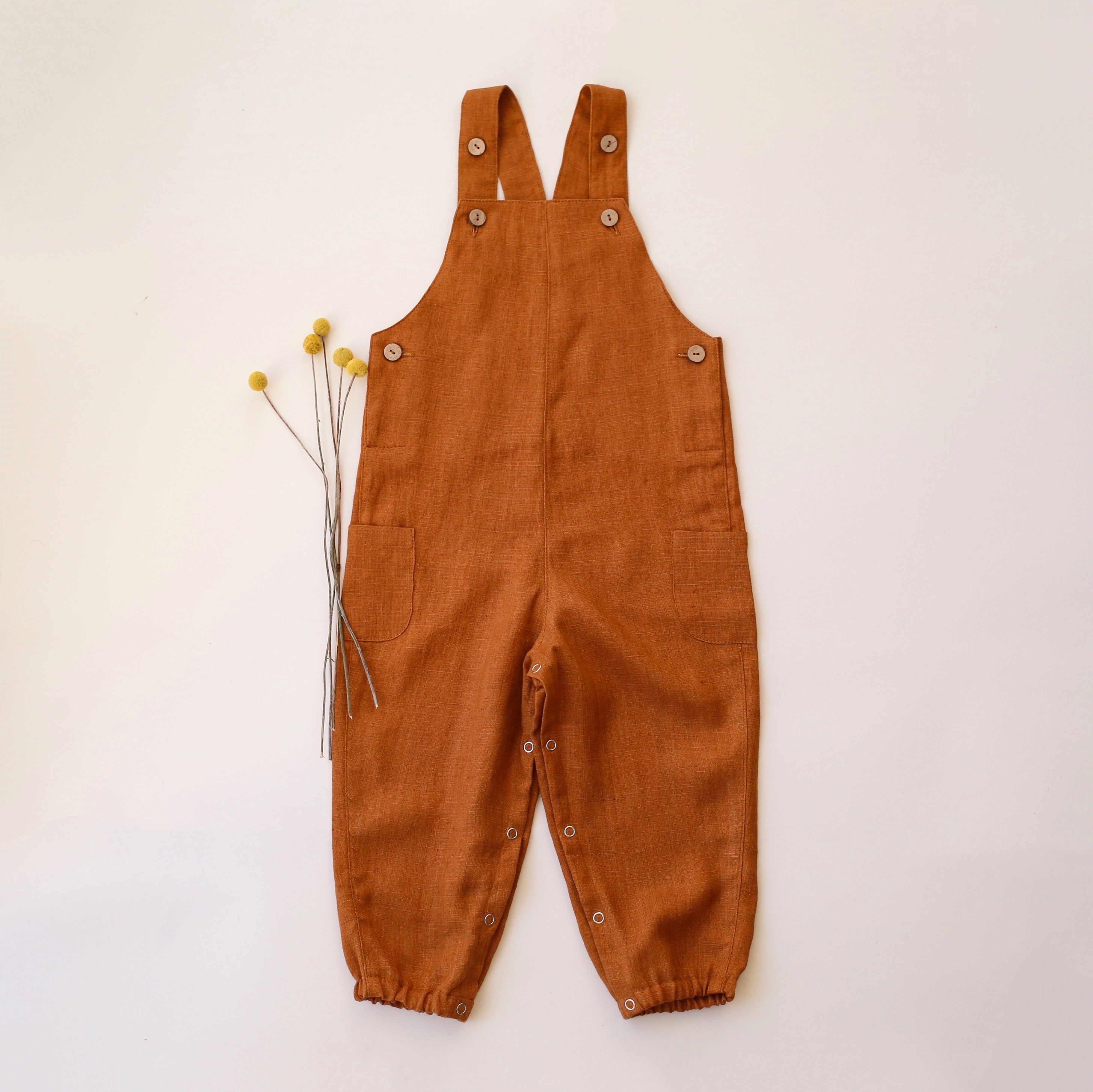 Burnt Orange Linen Buttoned Dungaree (Baby)