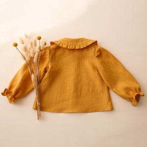 Amber Linen Long Sleeve Frilled Collar Button Front Blouse