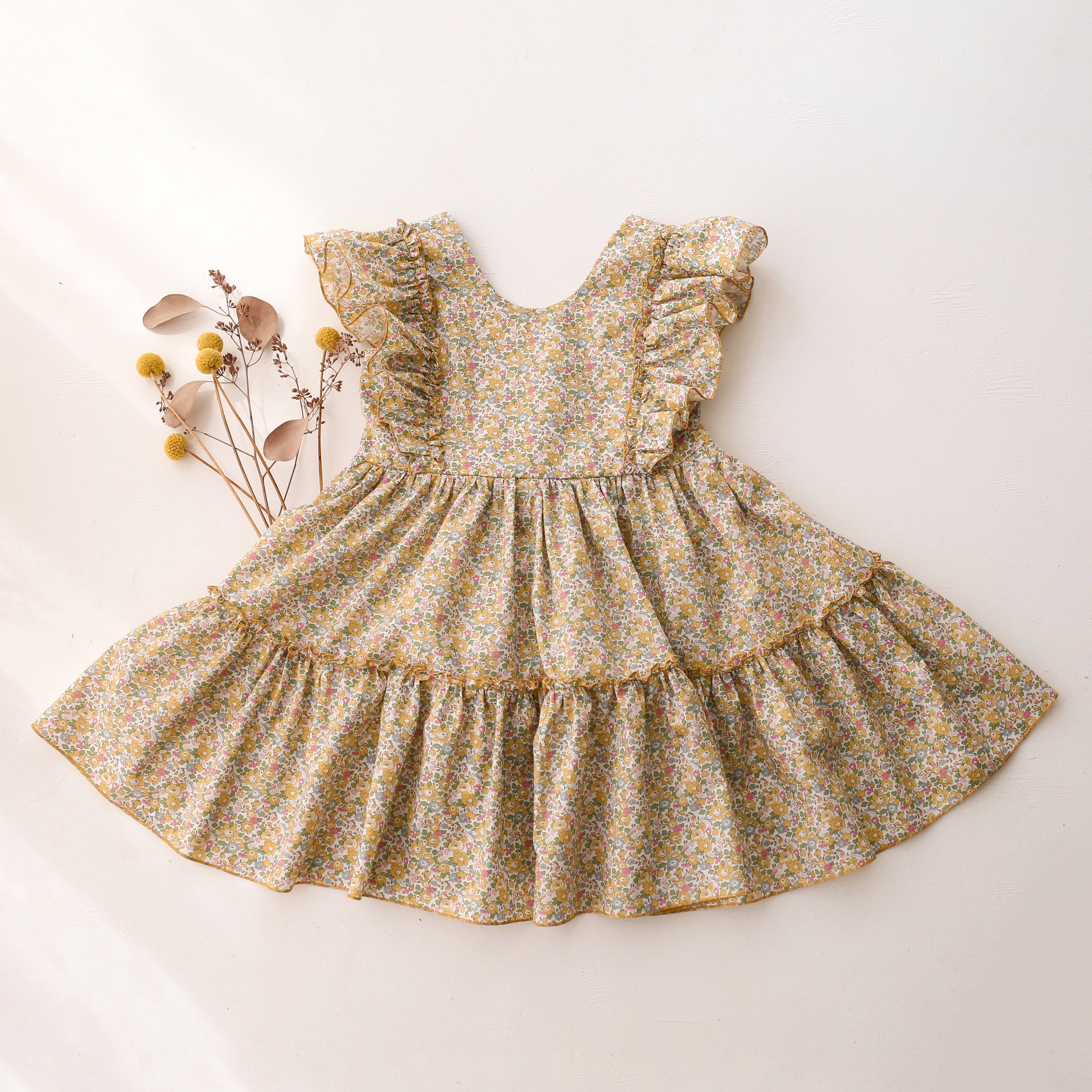 Ruffled Front Tiered Dress in Betsy Ann Liberty Print