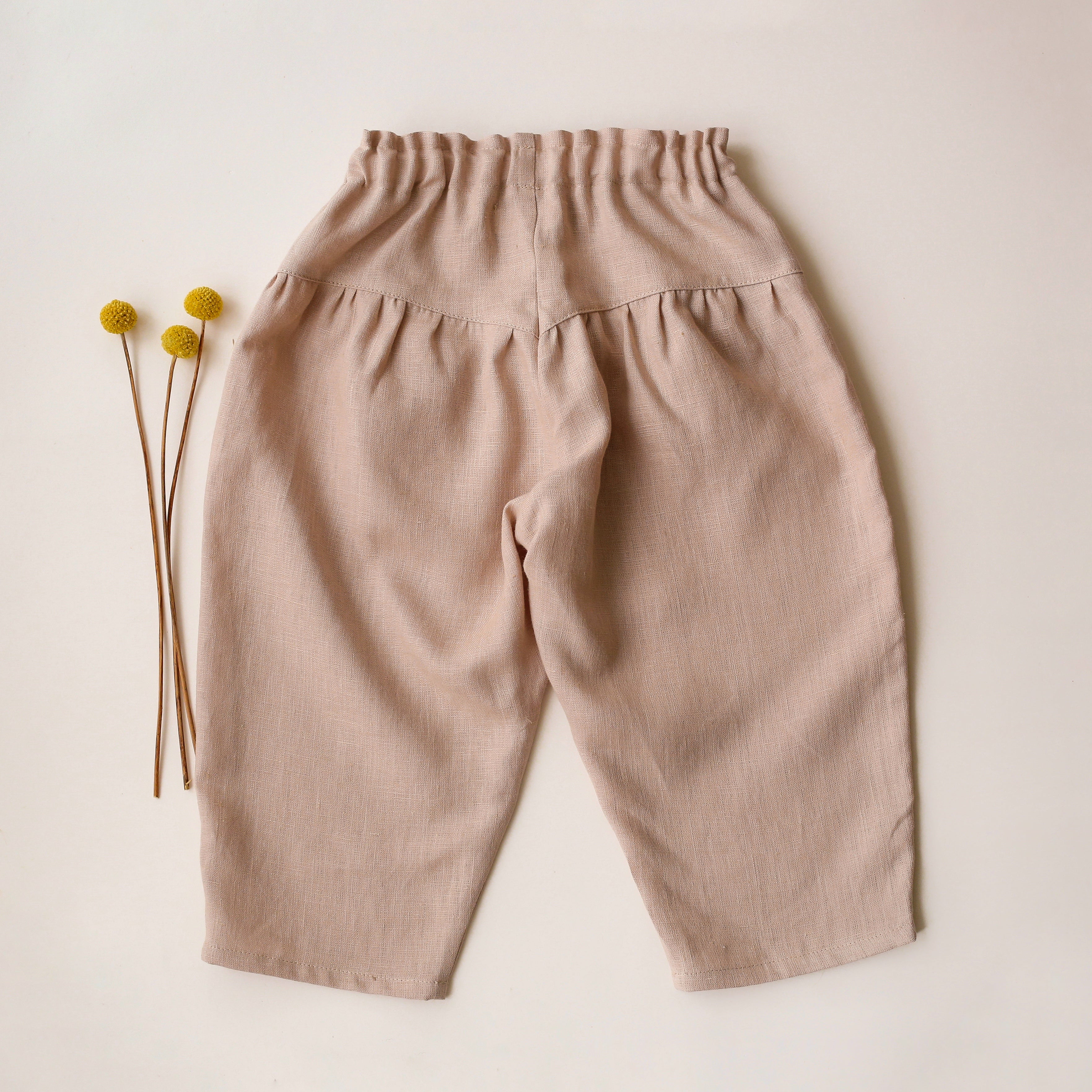 Beige Linen Ankle Cropped Pants