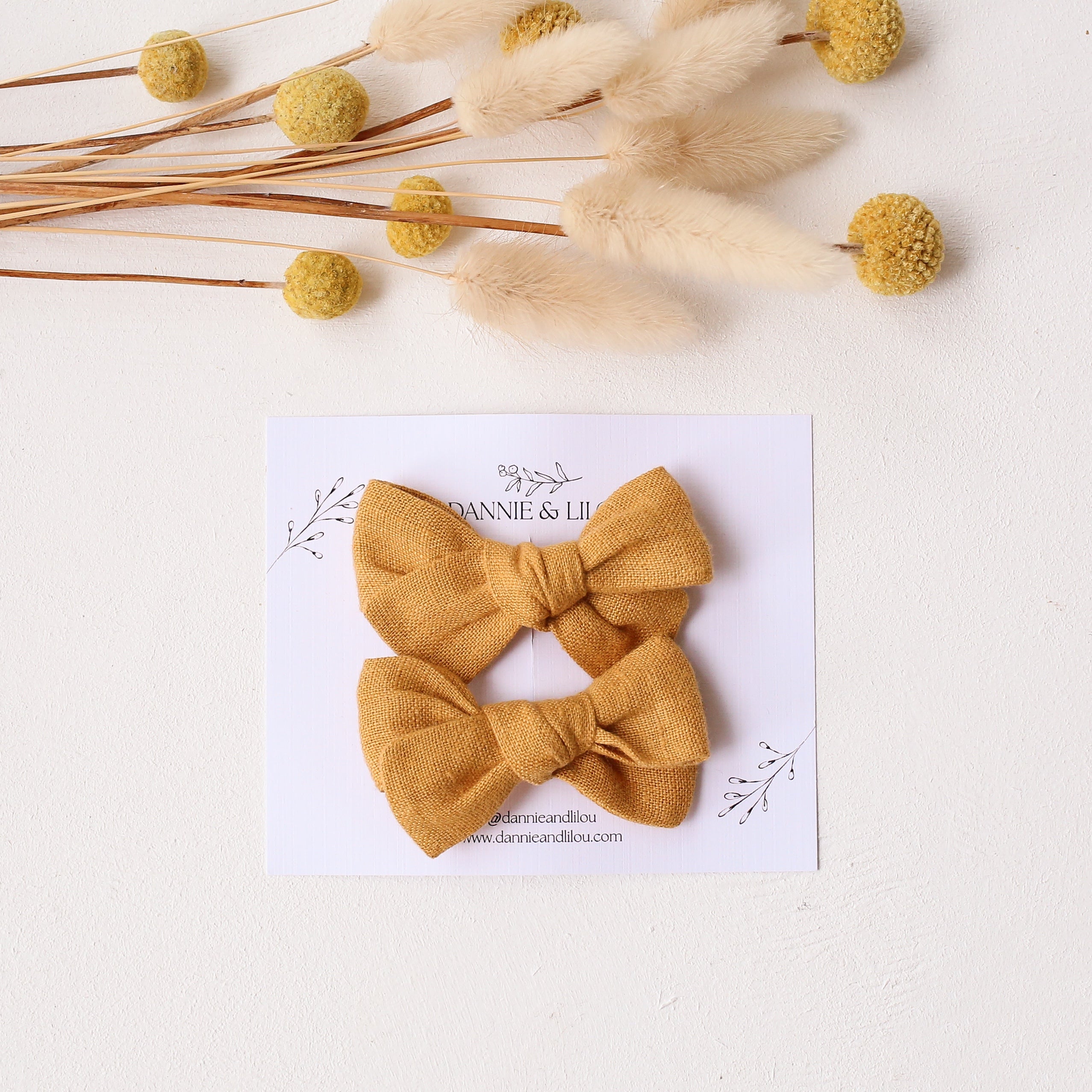 Pigtail Set - Everly Hair Bows in Amber Linen