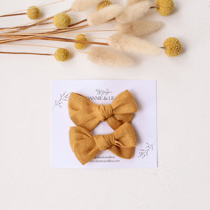 Pigtail Set - Everly Hair Bows in Amber Linen