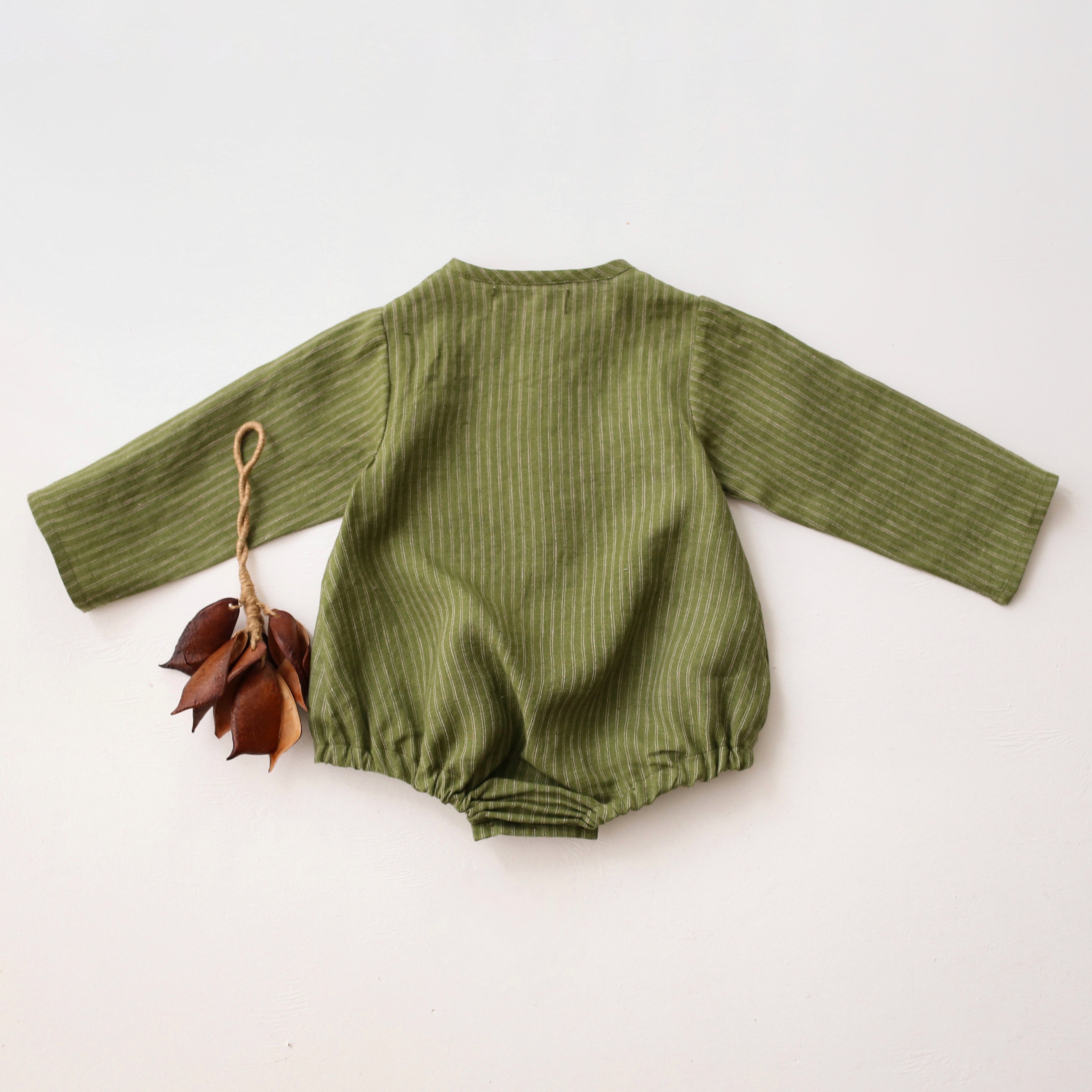 Grass Stripe Long Sleeve Bubble Onesie with Pocket