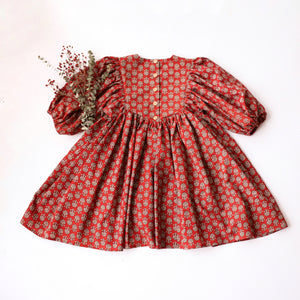 Festive Florals Cotton Puff Sleeve V-Bodice Dress