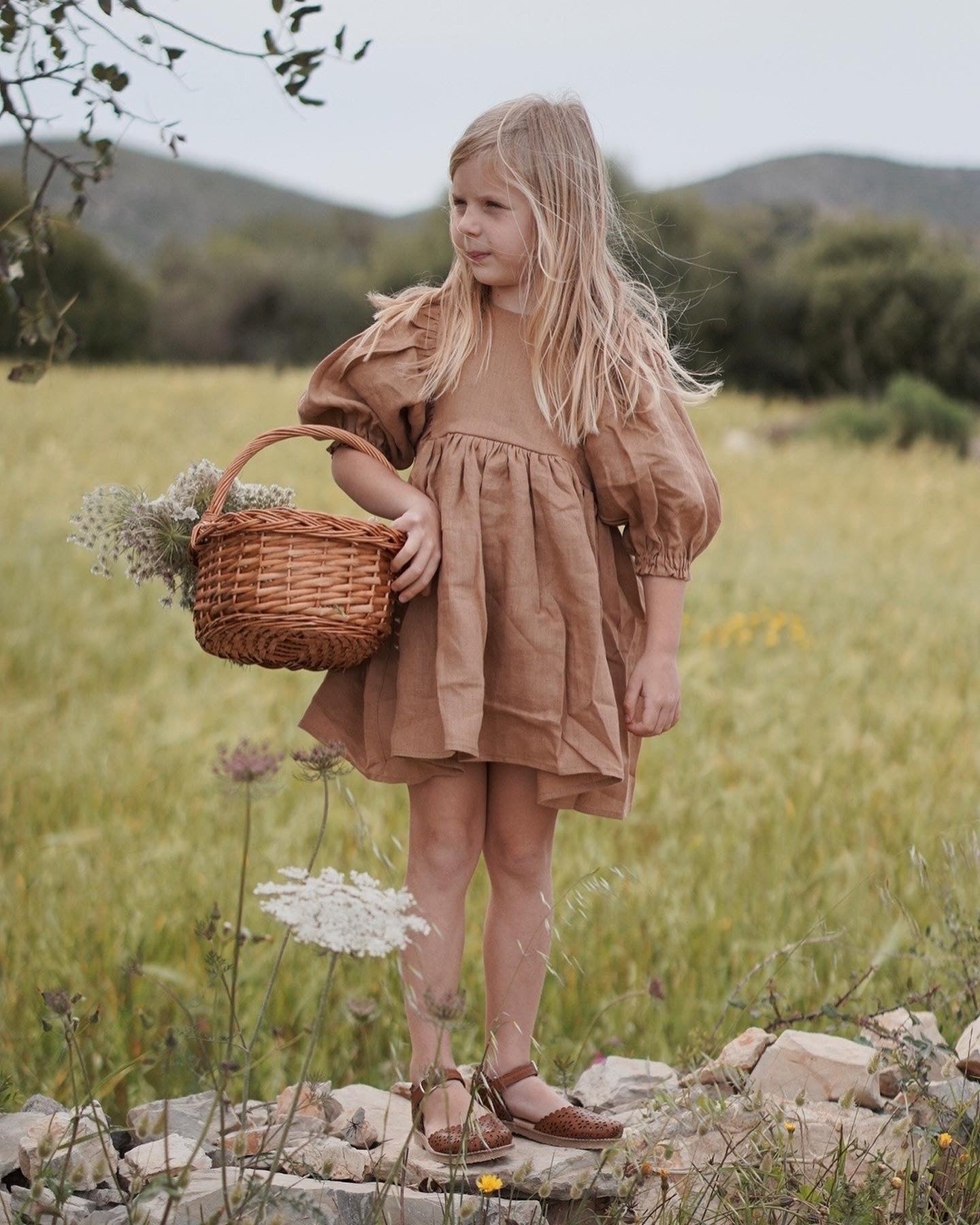 Clay Linen Puff Sleeve Dress