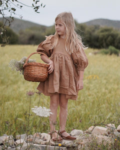 Clay Linen Puff Sleeve Dress